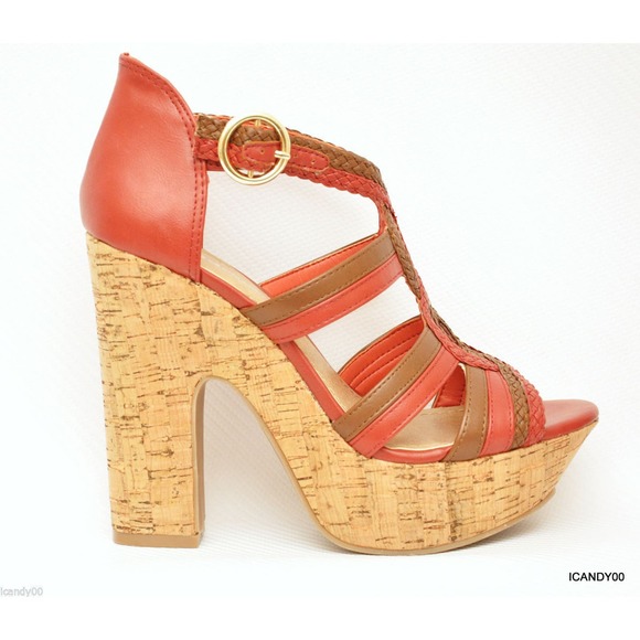 BCBGeneration SANFORDX Open Toe T-Strap Sandal Platform Pump Red 8.5/9.5/10 New - Picture 1 of 8